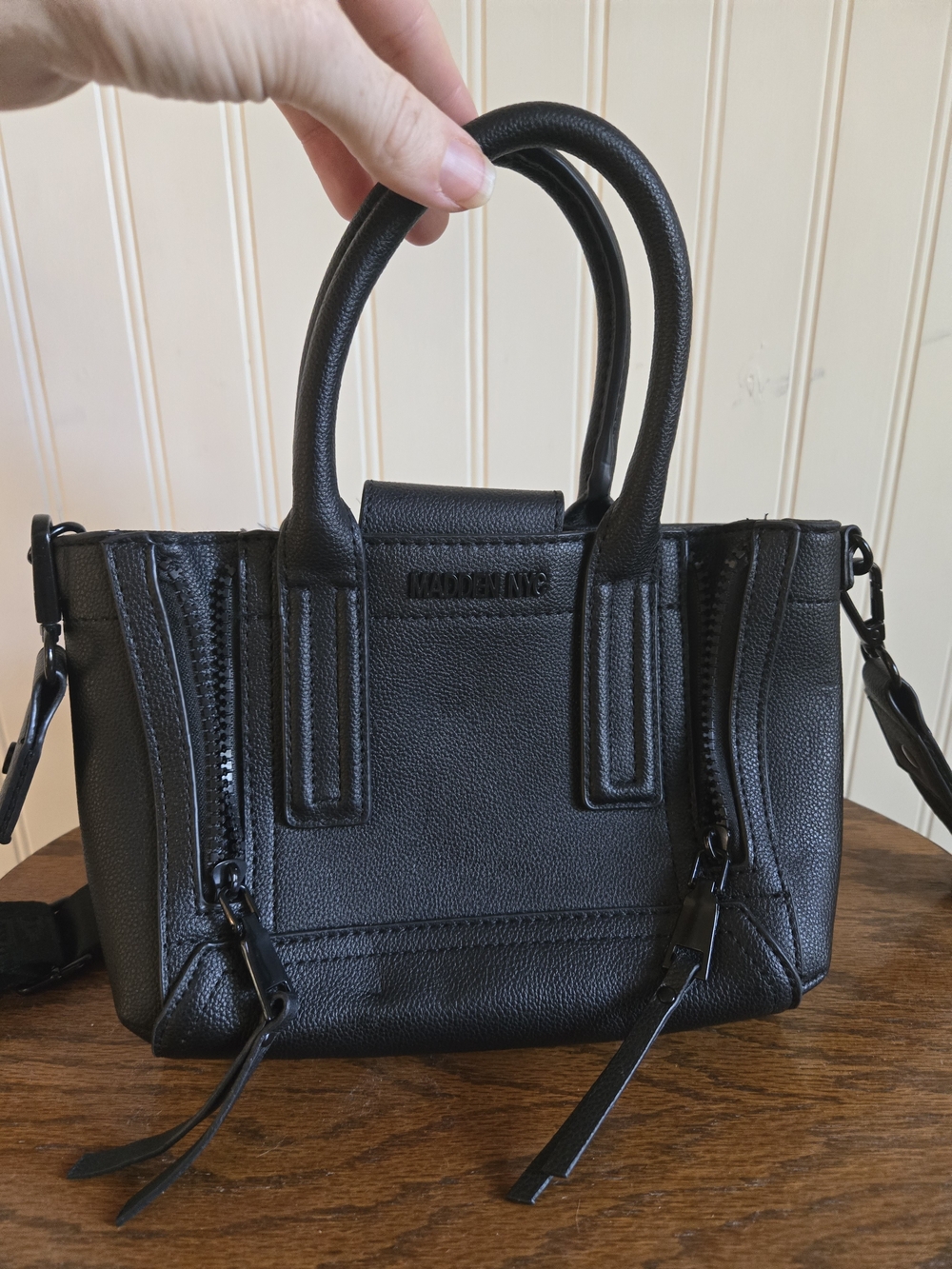 Steve Madden Black Mini Leather Satchel with Top Handles